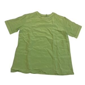 Vintage Casual Corner 100% Silk Lime Green Top Tee Blouse Crocheted Trim Sz S